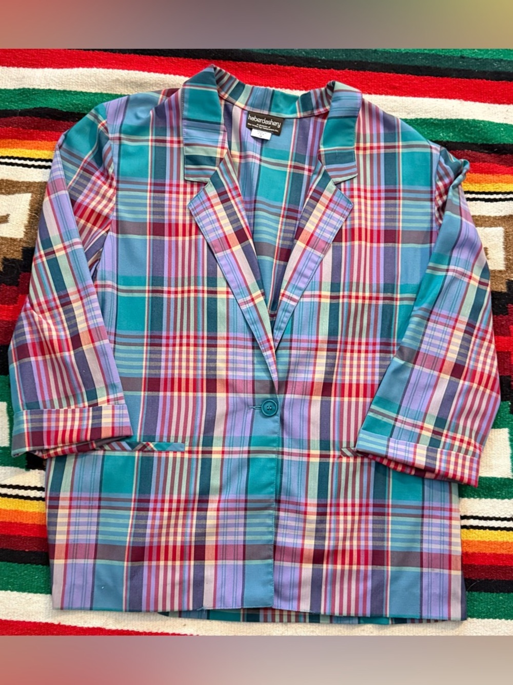 Plaid Single-Button Blazer in Teal & Purple